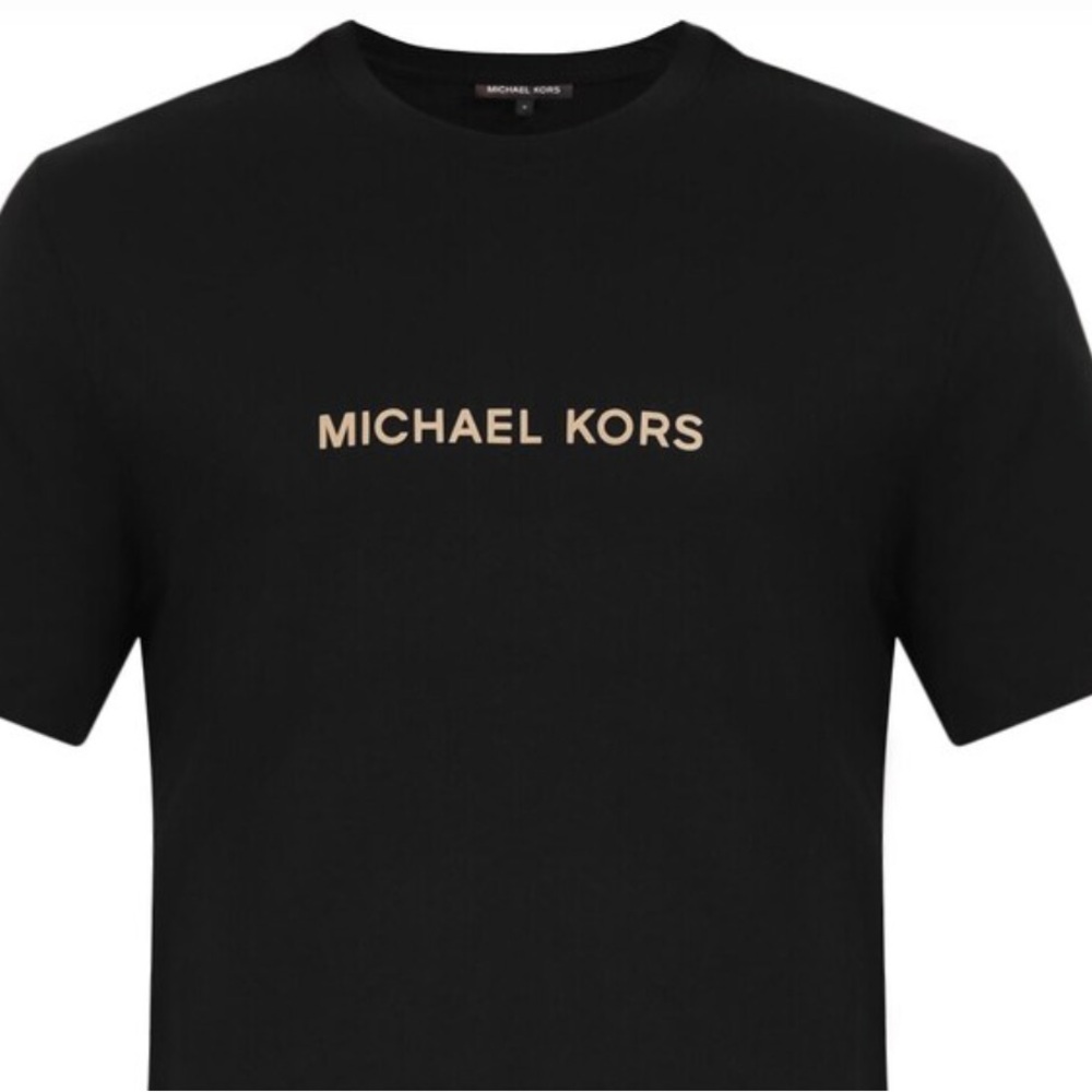 Michael Kors Mens Black T-Shirt White Logo Crew Neck Cotton Medium